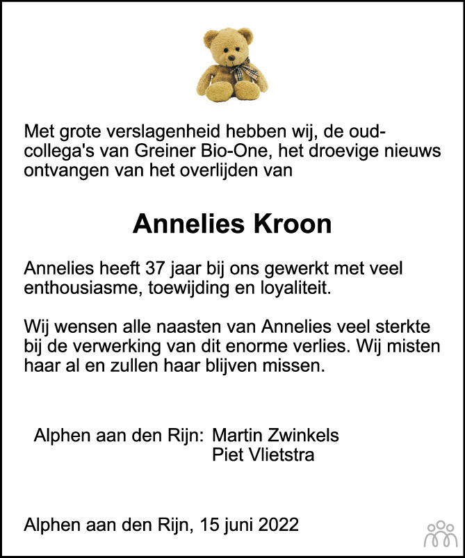 Annelies Kroon te Alphen aan den Rijn is overleden
