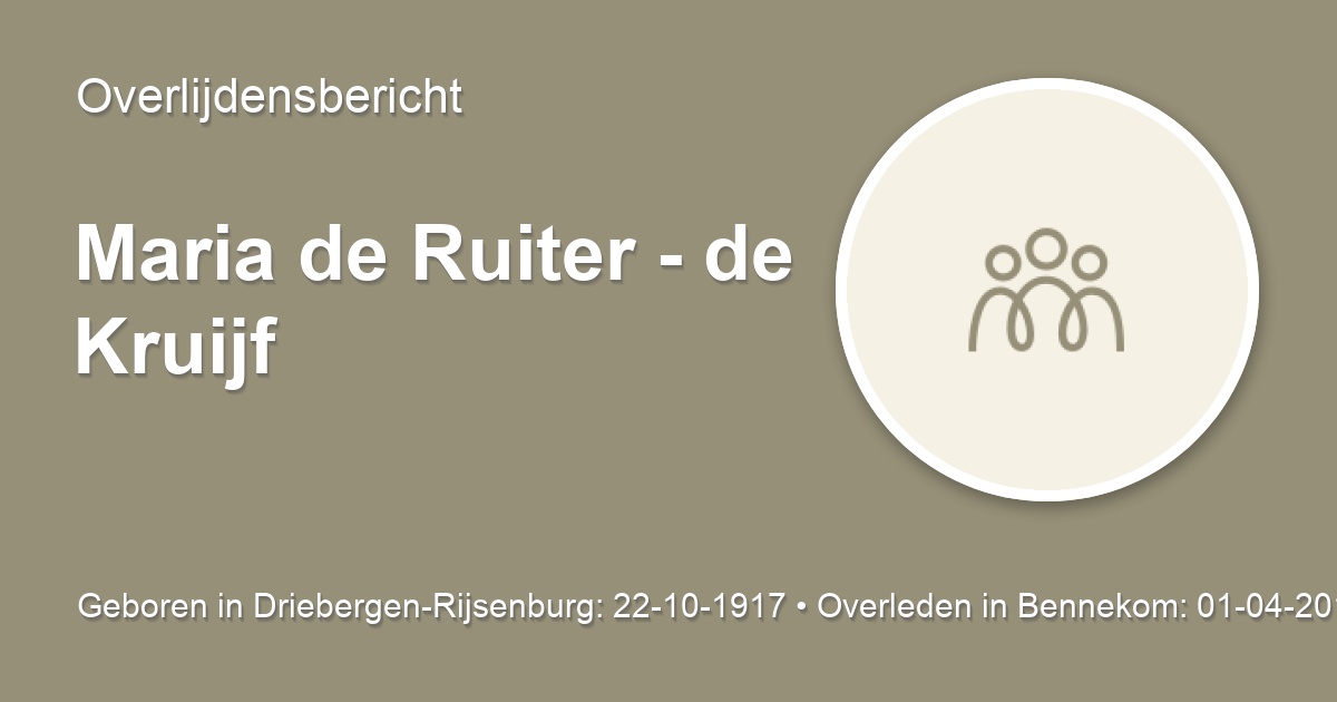 Maria de Ruiter - de Kruijf 1 april 2016 • overlijdensbericht en ...